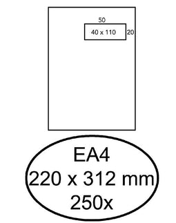 Hermes - Envelop hermes akte ea4 220x312mm venster 4x11 rechts zelfkl 250st