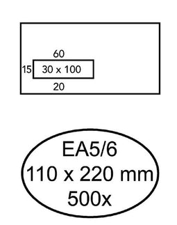 Hermes - Envelop EA5/6 110x220mm venster 3x10links zelfklevend 500 stuks