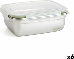 Hermetische Lunchtrommel Bidasoa Theo Rechthoekig 1,8 L 23 x 18 x 8 cm Metaal (6 Stuks)