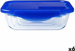 Hermetische Lunchtrommel Pyrex Cook & Go 20,5 x 15,5 x 6 cm Blauw 800 ml Glas (6 Stuks)