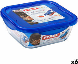 Hermetische Lunchtrommel Pyrex Cook & go 21 x 21 x 9 cm Blauw 1,9 L Glas (6 Stuks)