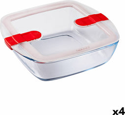 Hermetische Lunchtrommel Pyrex Cook & Heat 25 x 22 x 7 cm 2,2 L Transparant Glas (4 Stuks)