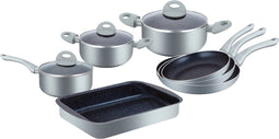 Herzberg Aluminium Marmeren Pannenset 10-Delig - Inductie geschikt - Zilver - Met Braadslede
