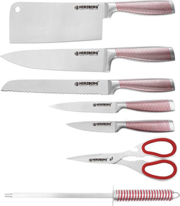Herzberg Cooking Herzberg Hg-Skn8: 8-Delige Rvs Messenset + 360° Inklapbare En Draaibare Acrylstandaard Rood