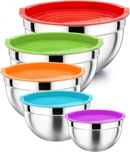 Herzberg HG-04074 - Mengkommen Set 5 Delig - RVS - Mengkom met Deksel - Beslagkom met Deksel