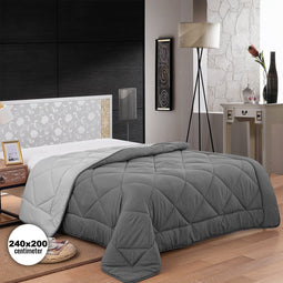 Herzberg HG-2420BCO: tweekleurig microvezel dekbed - 240x200cm grijs