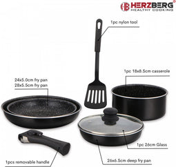 Herzberg HG-8090-7BK: 7-Delige pannenset met marmercoating