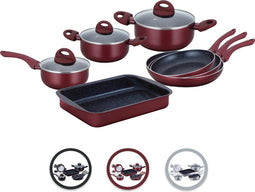 Herzberg HG-9016BR: 10 Stuks Marmer Gecoate Pannenset - Bourgondië