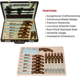 Herzberg HG-K25LB: 25 Pieces Knife and Cutlery Set with Attache Case