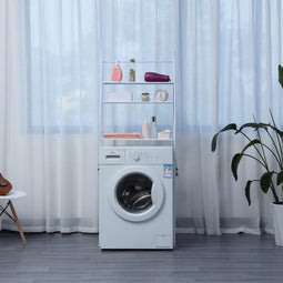 Herzberg Home & Living Herzberg Hg-03299: 3-Tier Wasmachine En Badkamer Opbergrek Met Handdoekhanger Zwart