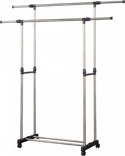 Herzberg Verstelbaar kledingrek op wieltjes met dubbele stang