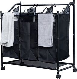 Herzberg Wasmand met 3 Vakken – Uitneembare Zakken – Op Wielen