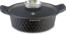Herzog Hr-5220: 28Cm Diamant Design Marmeren Gecoate Ondiepe Braadpan Met Aromaknop - 4L