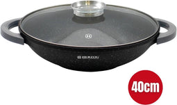 Herzog Hr-5231: Wok Van 40Cm Met Marmercoating En Aromaknop Van Glazen Deksel - 8.5L