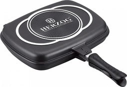 Herzog HR-DP34M - Die Casting Dubbele Grill Pan 34cm Zwart