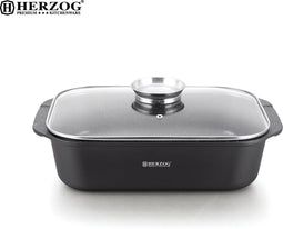 Herzog Hr-Ros34M: Gegoten Steengecoate Braadpan Van 34Cm Met Aromaknop Van Glazen Deksel