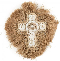 Het Raffia Shell Kruis - Naturel Wit - L
