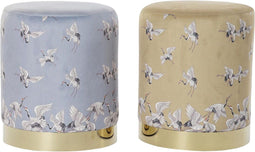 Voetensteun DKD Home Decor Grijs Gouden Metaal Polyester Fågel Orientaals Mosterd (32 x 32 x 38 cm) (2 Stuks)