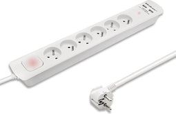 Qoltec Overspanningsbeveiliging | 6 stopcontacten | 2 x USB| 1.8m | Wit.