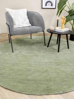 Vloerkleed MOMO Rugs Panorama Uni Rond Green Vloerkleed - 150 rond - Rond - Laagpolig,Rond Tapijt - Modern - Groen