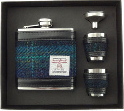 Heupfles Blauw en Turquoise - Luxe Set - Harris Tweed - Glen Appin of Scotland
