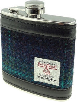 Heupfles Blauw met Turquoise - Harris Tweed - Glen Appin of Scotland