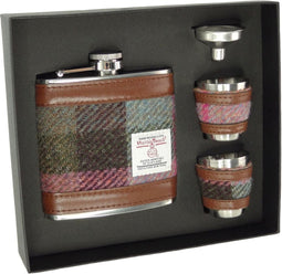Heupfles Gedempt Groen & Paars - Luxe Set - Harris Tweed - Glen Appin of Scotland