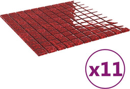 vidaXL Mozaïektegels 11 st zelfklevend 30x30 cm glas rood