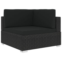 Hoekbank 1 st met kussens poly rattan zwart