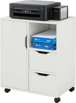 SoBuy FBT105-W - Bijzettafel - 1 open vak 2 lades 1 deur - Wit