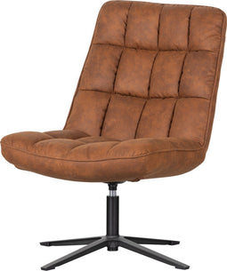 WOOOD Dirkje Draaifauteuil - Leerlook - Cognac - 101x70x85