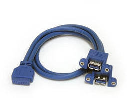 Startech.com 0.5m - 2-poort Inbouwpaneel USB 3.0 Kabel - USB A naar Moederbord Aansluitkabel F/F - Blauw