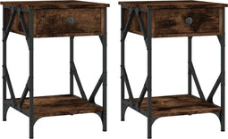 vidaXL - Nachtkastjes - 2 - st - 40x42x60 - cm - bewerkt - hout - gerookt - eikenkleurig