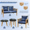 Coast 5-Delige Rotan Buitenmeubelset - 2 Stoelen Loveseat 2 Salontafels - Marineblauwe Kussens