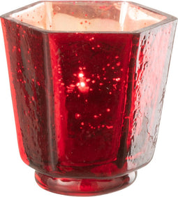 J-Line theelichthouder Heptagon - glas - rood - 4 stuks