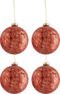 J-Line kerstbal Antiek fluweel/glas - bordeaux/goud - large - doos van 4