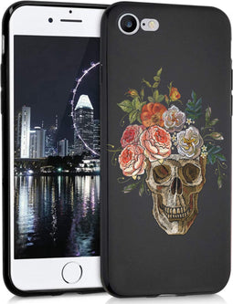 iMoshion Hoesje Geschikt voor iPhone SE (2022) / SE (2020) / 8 / 7 Hoesje Siliconen - iMoshion Design hoesje - Zwart / Flower Skull