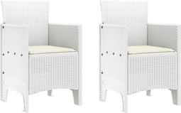 vidaXL - Tuinstoelen - met - kussens - 2 - stuks - Witte - Poly - Rattan
