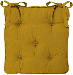 Atmosphera Deluxe Stoelkussen 40x40x8cm met lintjes en 5 knopen - Oker