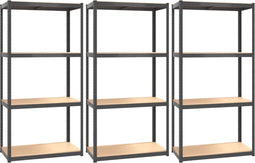 vidaXL - Opbergrek - 4-laags - 3 - st - staal - & - bewerkt - hout - antracietkleurig