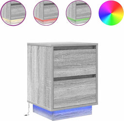 vidaXL - Nachtkastje - met - LED-verlichting - 38x34x50 - cm - grijs - sonoma