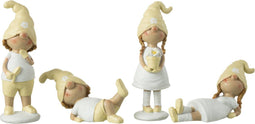 J-Line figuur Kinderen - polyresin - geel/wit - 4 stuks
