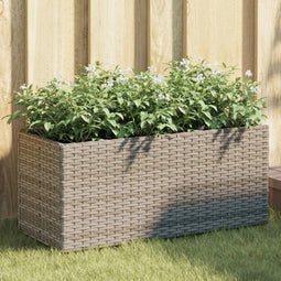vidaXL - Plantenbak - met - 2 - potten - 72x30x32 - cm - poly - rattan - grijs