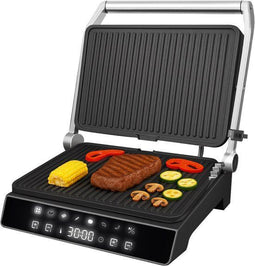 AoraKitchen Contactgrill - 180° Uitklapbaar - 7 Grillinstellingen - 32x62 cm