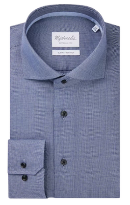 Michaelis - Slim Fit Overhemd - Strijkvrij - Navy - Maat 43