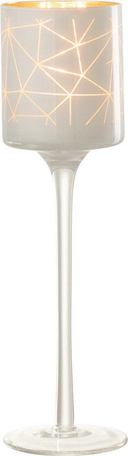 J-Line theelichthouder op voet Milano - glas - wit/goud - small