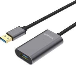 Unitek Y-3005 - USB A naar USB A Kabel - 10 m - 5000 Mbit/s - Grijs