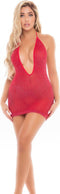 Pink Lipstick Lingerie Mini jurk LOVE BITE PLUNGE HALTER, ONE SIZE Rood