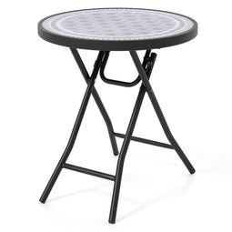 Ronde Tuintafel - Gehard Glas Tafelblad - Grijs Stalen Frame - Diameter 60 cm - Hoogte 70 cm