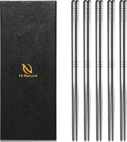 HI NATURE™ Luxe Chopsticks Set - Koreaanse Eetstokjes - Herbruikbaar en Vaatwasserbestendig - 5 Paar - Antislip - Metaal / RVS - Zilver